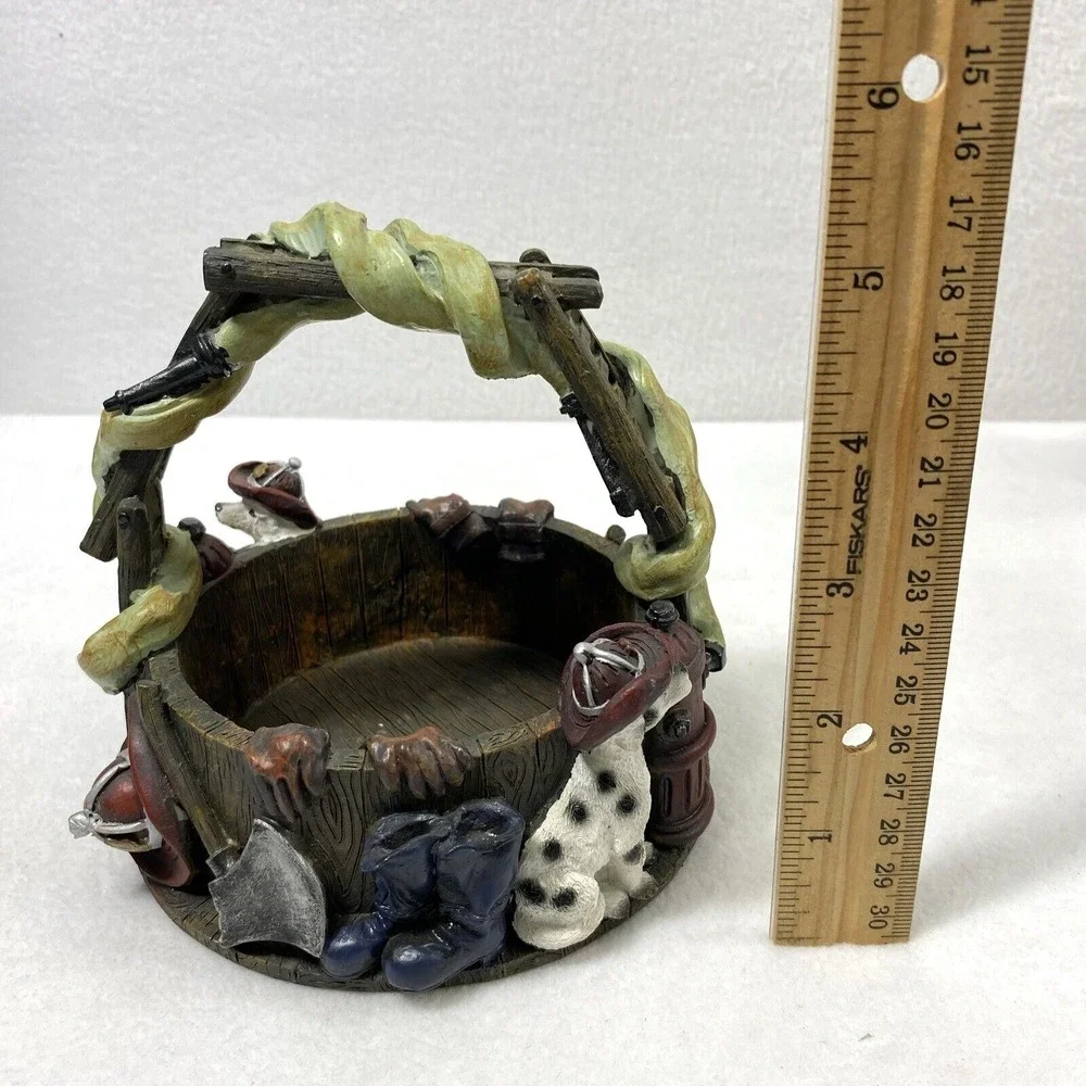 Decorative Firehouse Dalmation Fireman Ladder Hose‎ Basket w/ Handle Home Decor